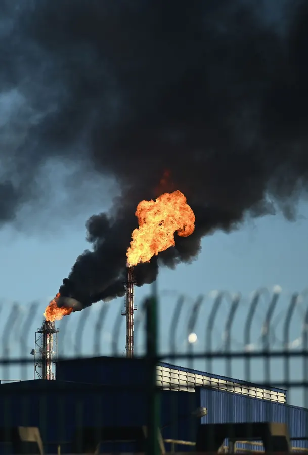 An oil refinery operates 24 hours a day in Rio de Janeiro, Brazil, on March 25, 2026.